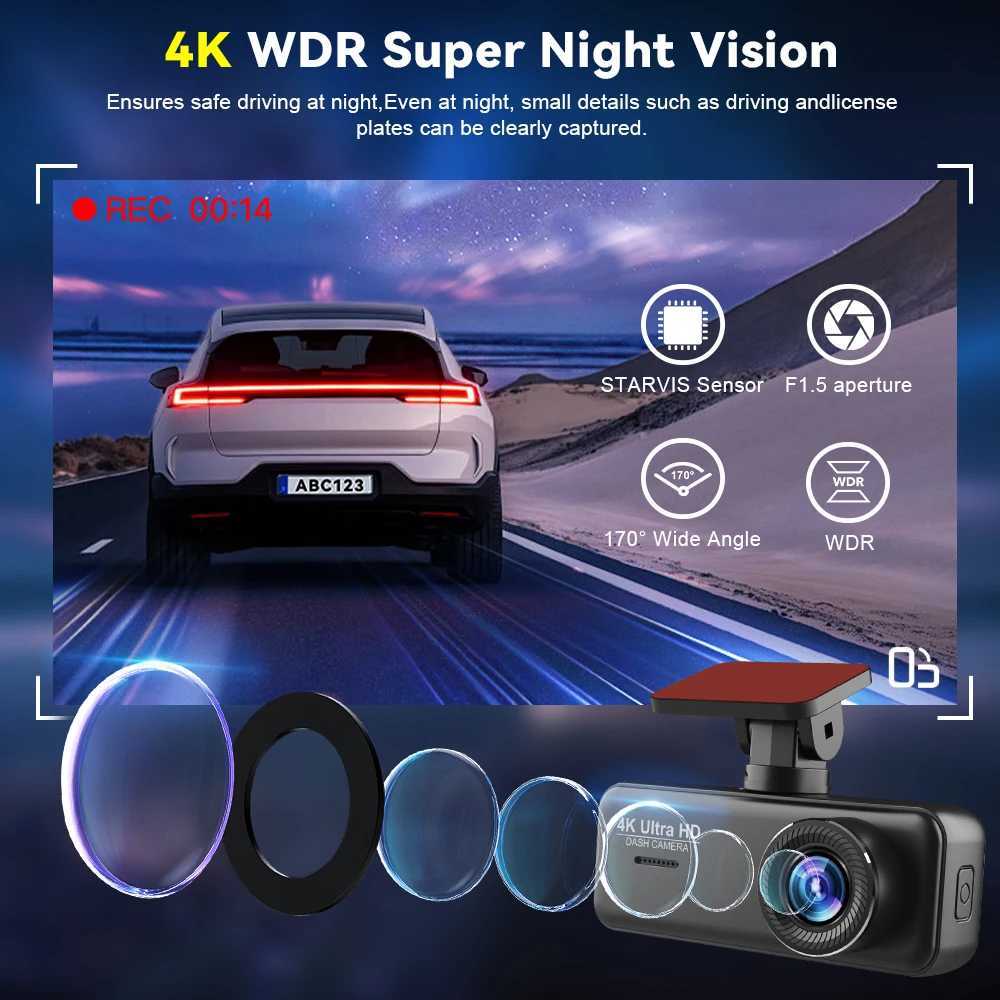 car dvr Soam 4K Ultra HD Dash Cam Car DVR Recorder Front and Rear Cam 170 wide Angle WIFI GPS Car Camera WDR Night Vision APP control R250506