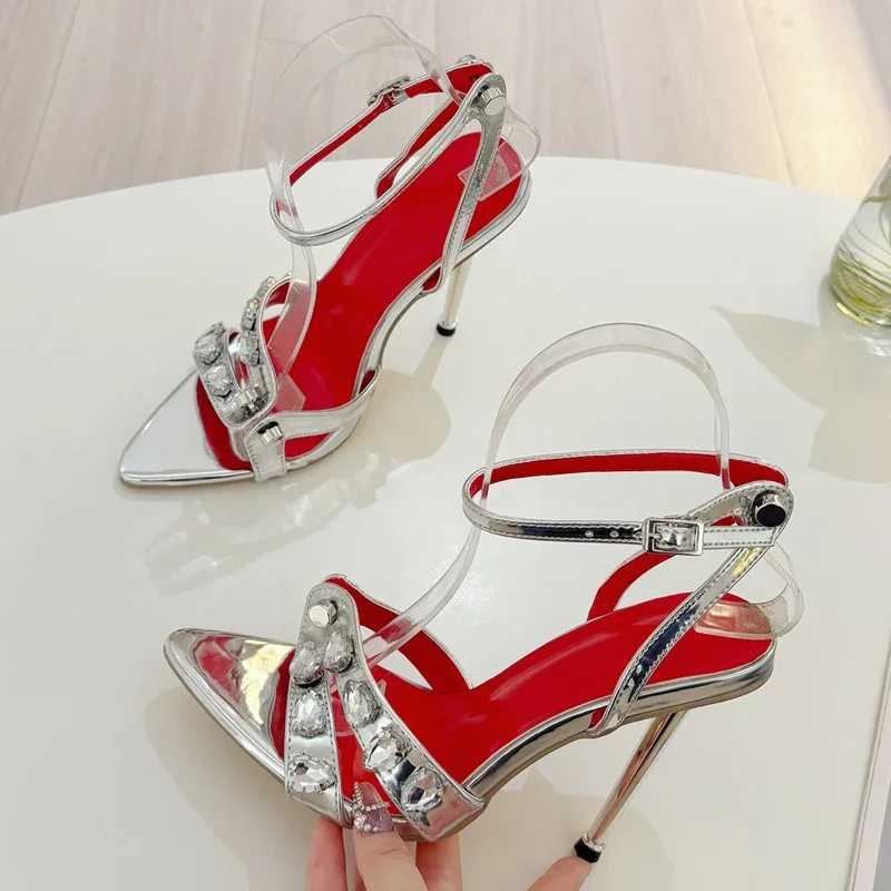 Eilyken Street Style Pointed Toe Rivet CRYSTAL Womens Sandal Design Buckle Strip Stripping Thin High Heels Summer Zapatos MUJI M250506
