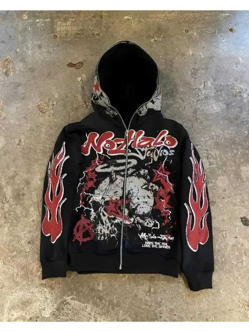 Explosions of New Harajuku Zipper Hooded Sweater Street Men and Women Retro Shirt Sweatshirt Gothic Jacket Hooded Couple Sweater w250506