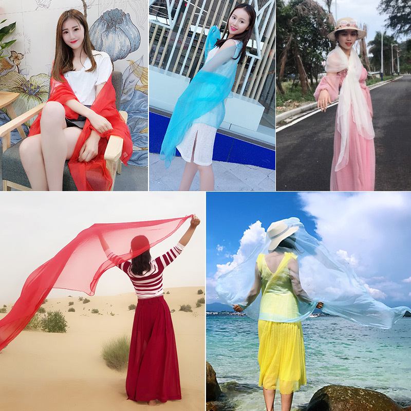 K637 Silk scarf for women, dual-purpose scarf, spring and autumn, super long and versatile, summer thin beach towel, sunscreen shawl, outerwear