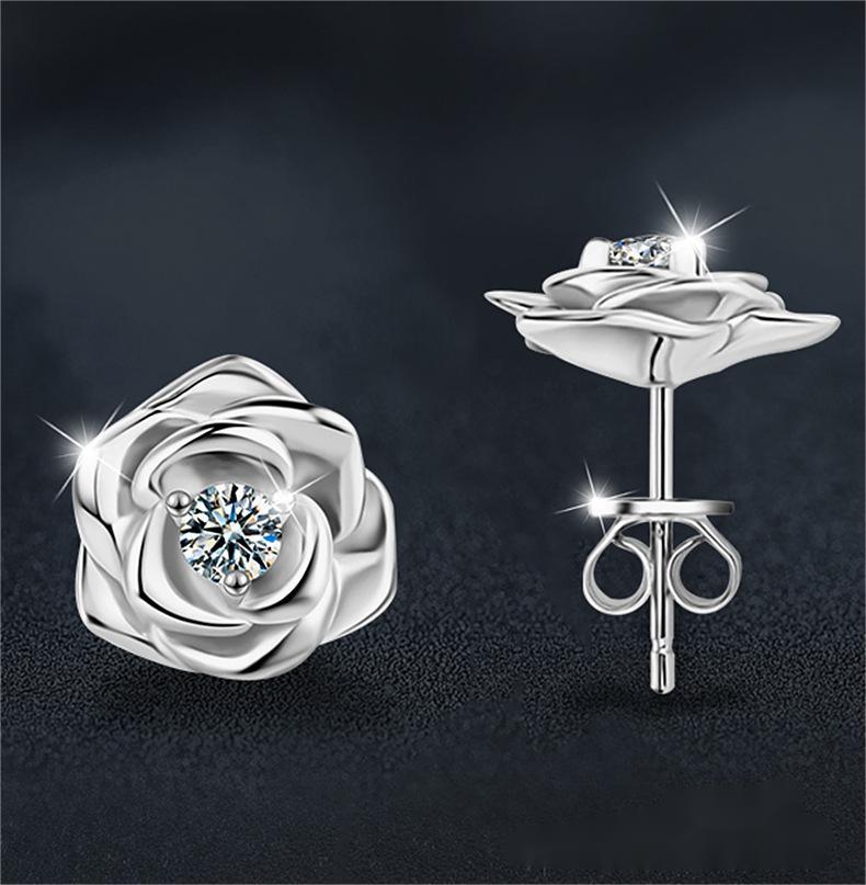925 Sterling Silver Moissanite Rose Flower Stud Earrings for Women Jewelry Gift