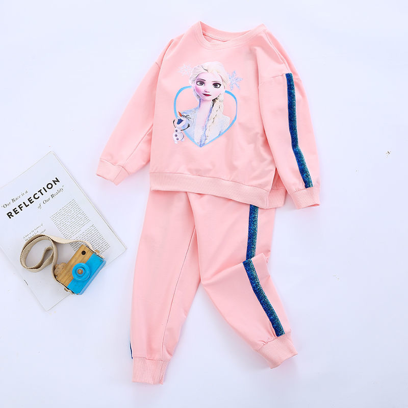 DISNEY Elsa princess kids clothes baby designer clothes Frozen girl two-piece set kids designer clothes Soft fabric.