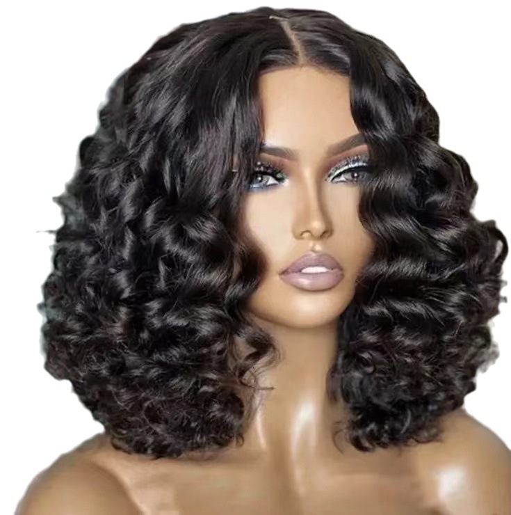 wig Womens high-temperature silk synthetic full top headband short curly hair small wave wig