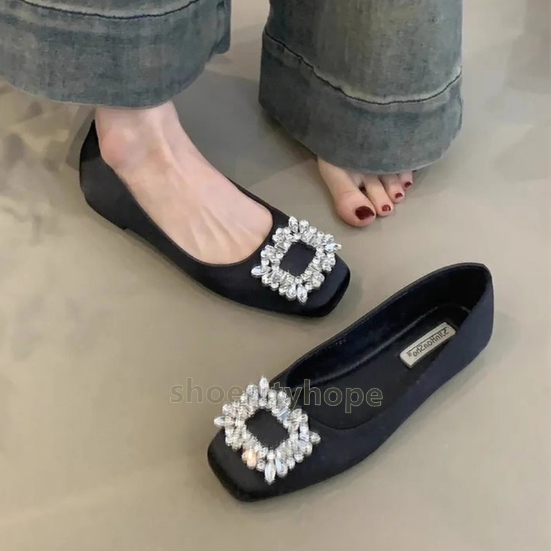 designer sandals women flat heels sandal rhinestone glitter shallow mouth sandale womens commuter wedding party satin face elegant single shoes