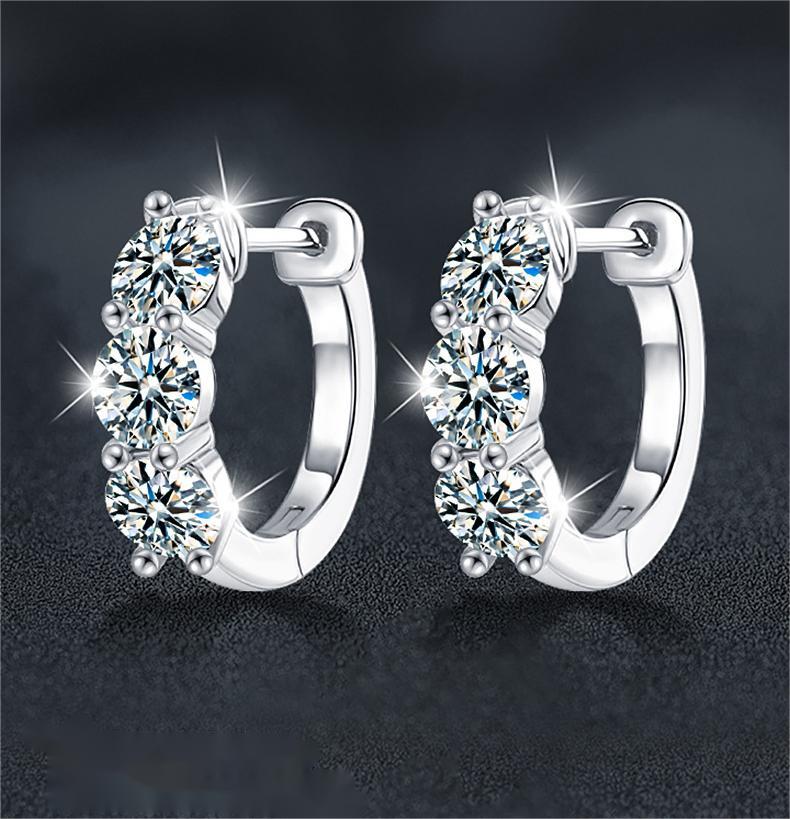 S925 Sterling Silver Moissanite Round Hoop Earrings - Hypoallergenic, Sparkling Diamond Studs for Women.