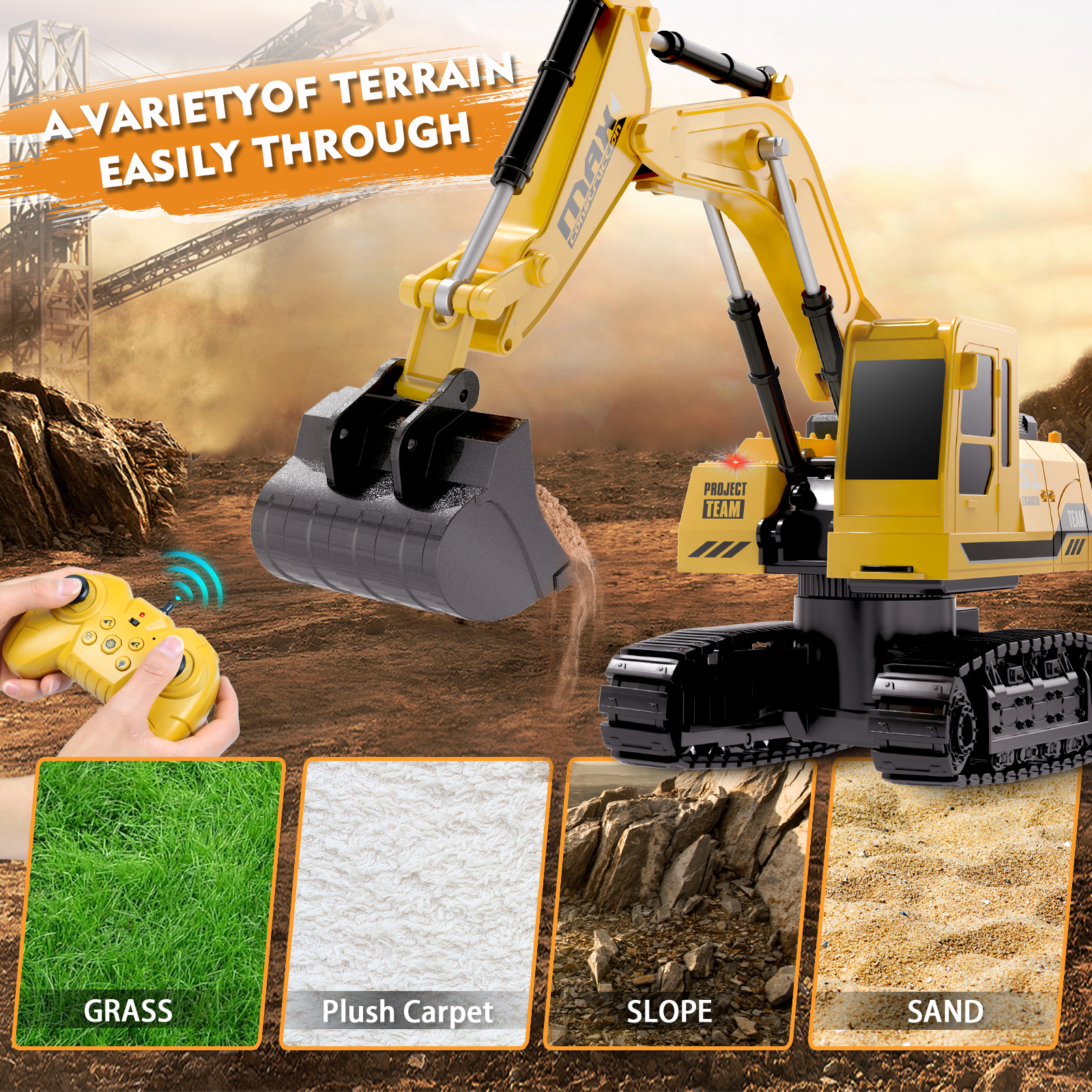 Model A: 1:2410 Alloy Excavator Remote Control Vehicle (Yellow)