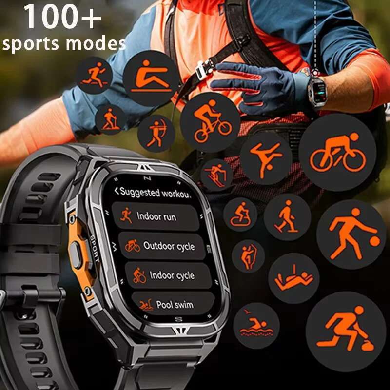 2025 New dual-frequency GPS smartwatch for men, 1.96-inch high-definition AMOLED screen, Compass, Bluetooth call,5ATM waterproof