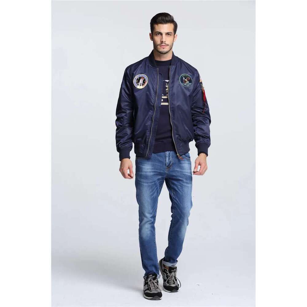 2023 New Autumn Apollo 100Th SPACE SHUTTLE MISSION Thin Ma1 Bomber Hiphop US Air Force Pilot Flight College Jacket For Men