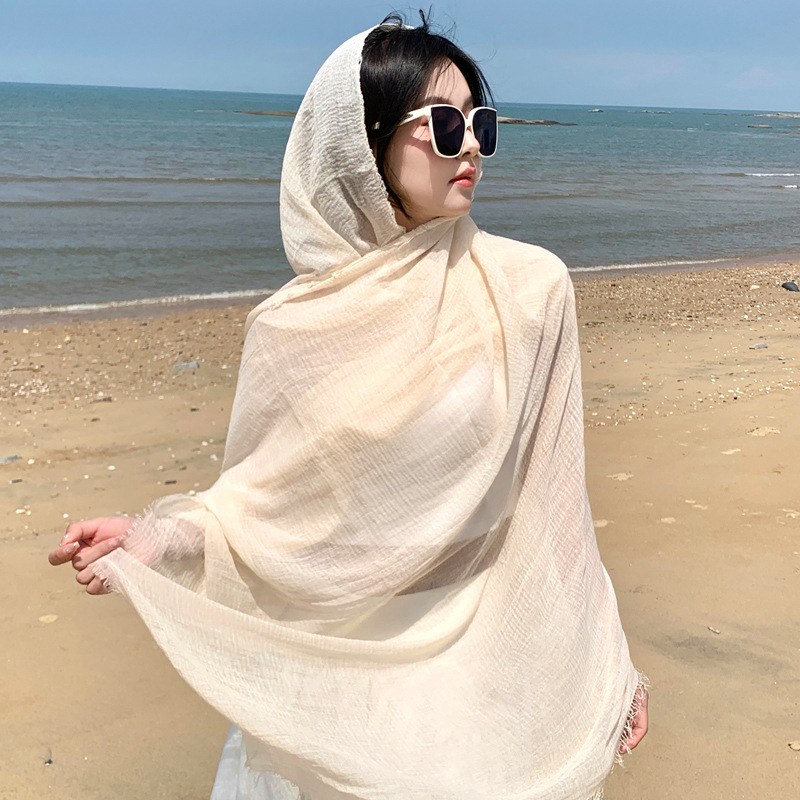 K634 Qinghai Lake Chaka Salt Lake Desert Summer Red Travel Cotton and Linen Scarf Women's Sunscreen Shawl National Style Silk Scarf
