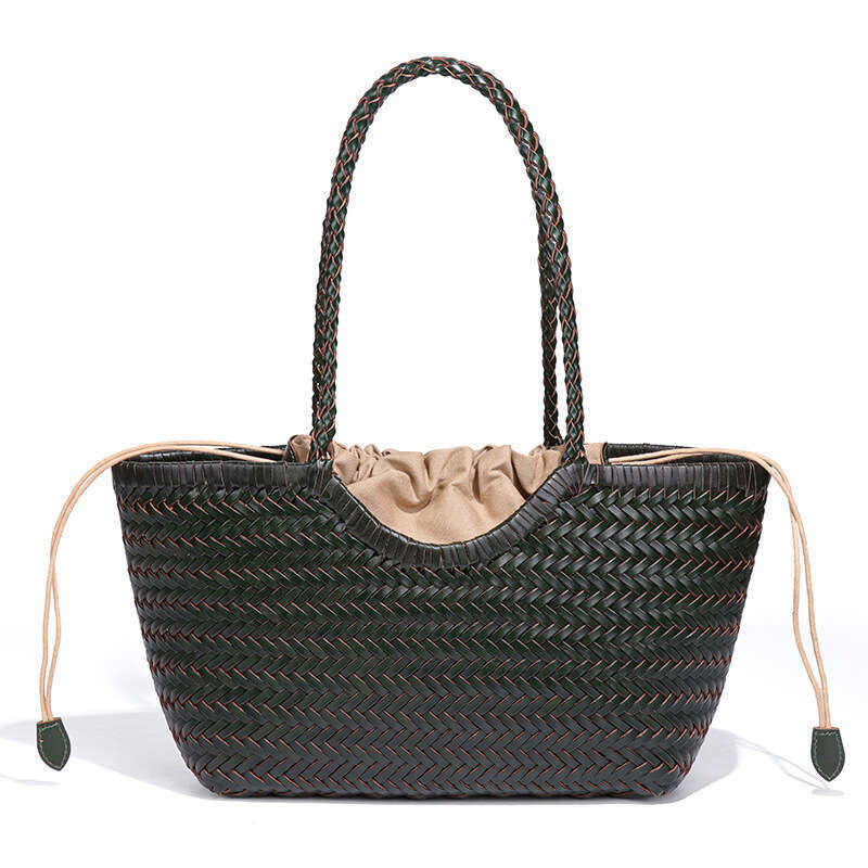 Dragon Handmade Cowhide Woven Women's Summer French Style Niche Vegetable Basket Bag, Leather Handbag, Single Shoulder Tote Bag