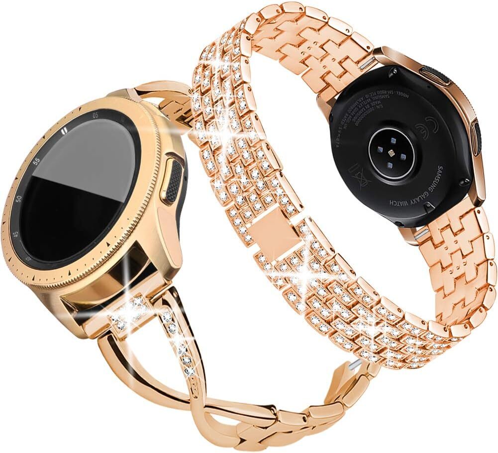 compatible with Galaxy 7/6/5/4 40mm 44mm/Galaxy Watch FE 2024/Watch 3 41mm/Watch 42mm/Active 2 strap, 2-piece set 20mm women's jewelry shiny