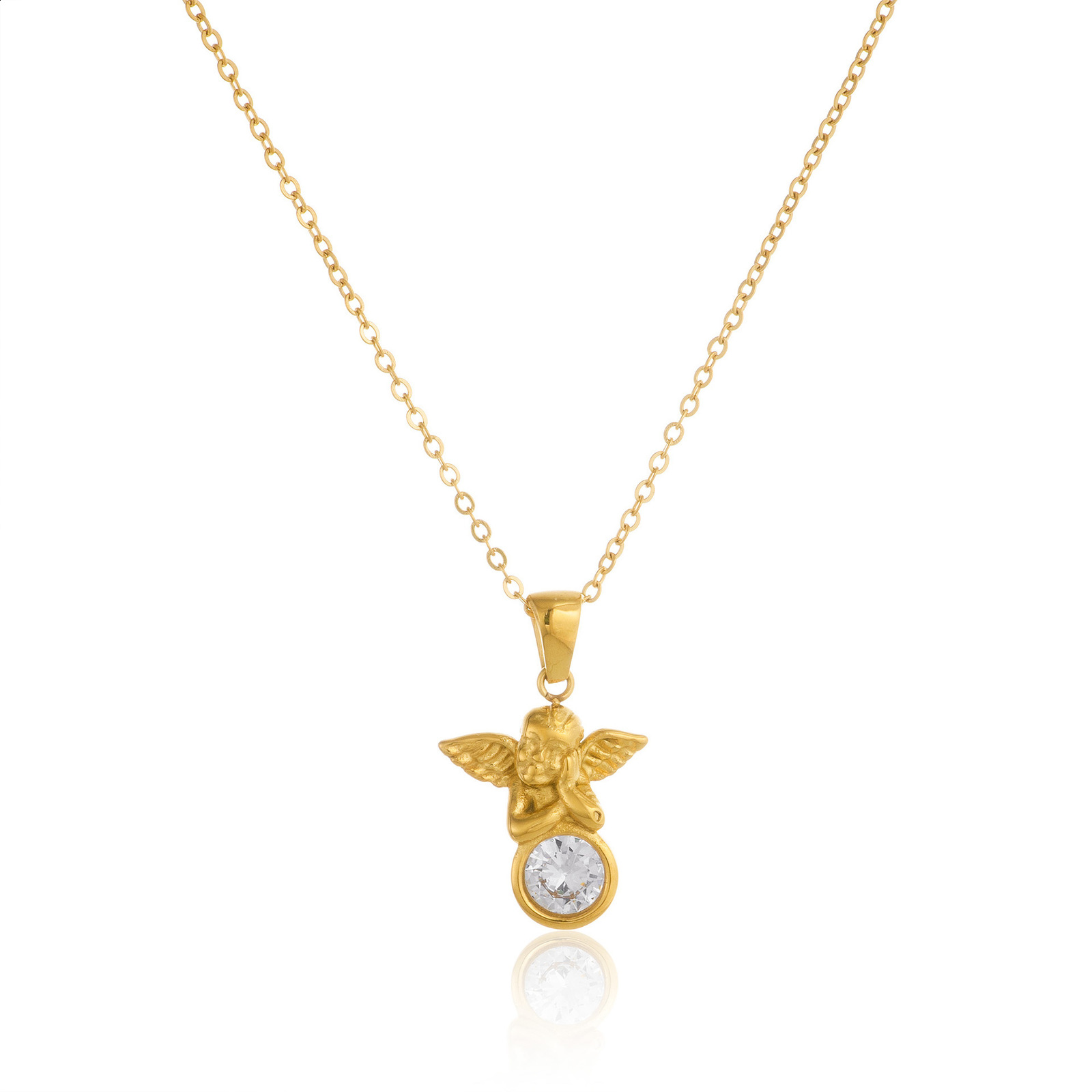 INS18k genuine gold electroplated steel cross chain angel baby pendant necklace 241113