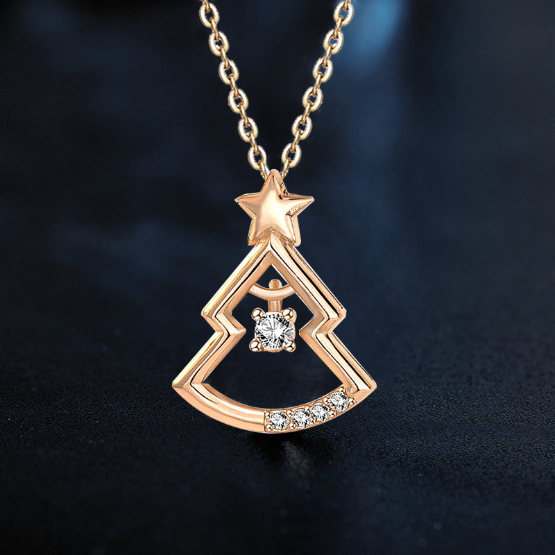 925 Silver Christmas Tree Pendant Necklace | Dainty Zircon Star Choker | Holiday Gift Jewelry for Women Girls