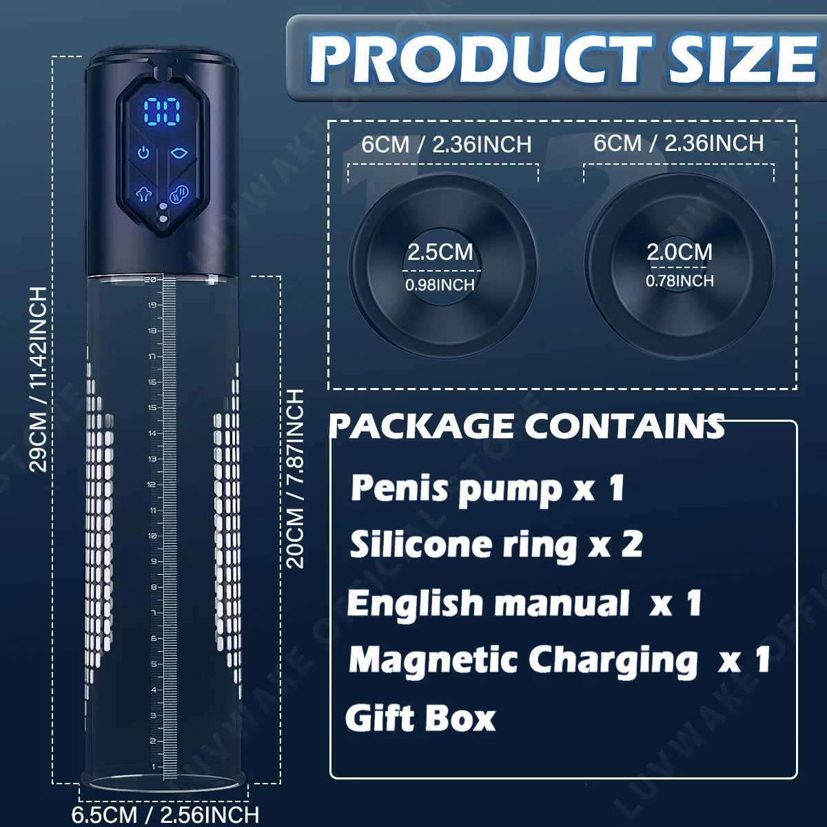 IPX7 Waterproof Electric Penis Pump for Enlargement Man Vacuum Pump Enlargement Extend Pump 4 Suction Levels 2 Silicone Sleeves W250506