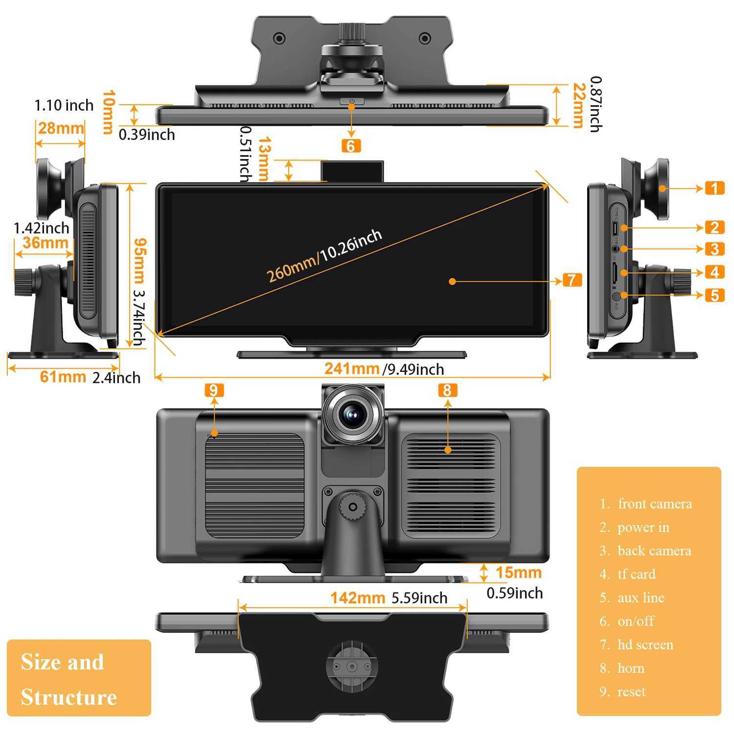 car dvr 2024 New 10.26 Wireless CarPlay Android Auto 4K Dash Cam WIFI Bluetooth Car Camera Front 4k 1080P Backup Camera Touch Screen R250506