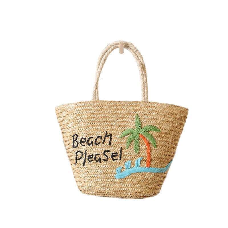 Summer Woven Bag Beach Bag Coconut Embroidered Single Shoulder Straw New Letter Handheld Holiday Style Beach Large Capacity Vine Woven Bag KQ KQ