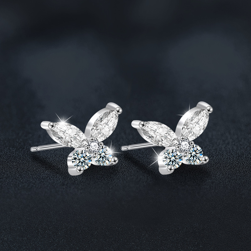 925 Sterling Silver Butterfly Stud Earrings with Moissanite Stones for Women, Lightweight Hypoallergenic Jewelry Gift