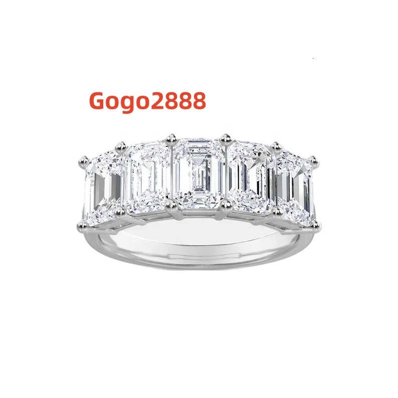 Beautiful Five Stone Emerald Cut Lab Grown Diamond Half Eternity Wedding Band Ring Excellent Cut Amazing Wedding Gift for Her