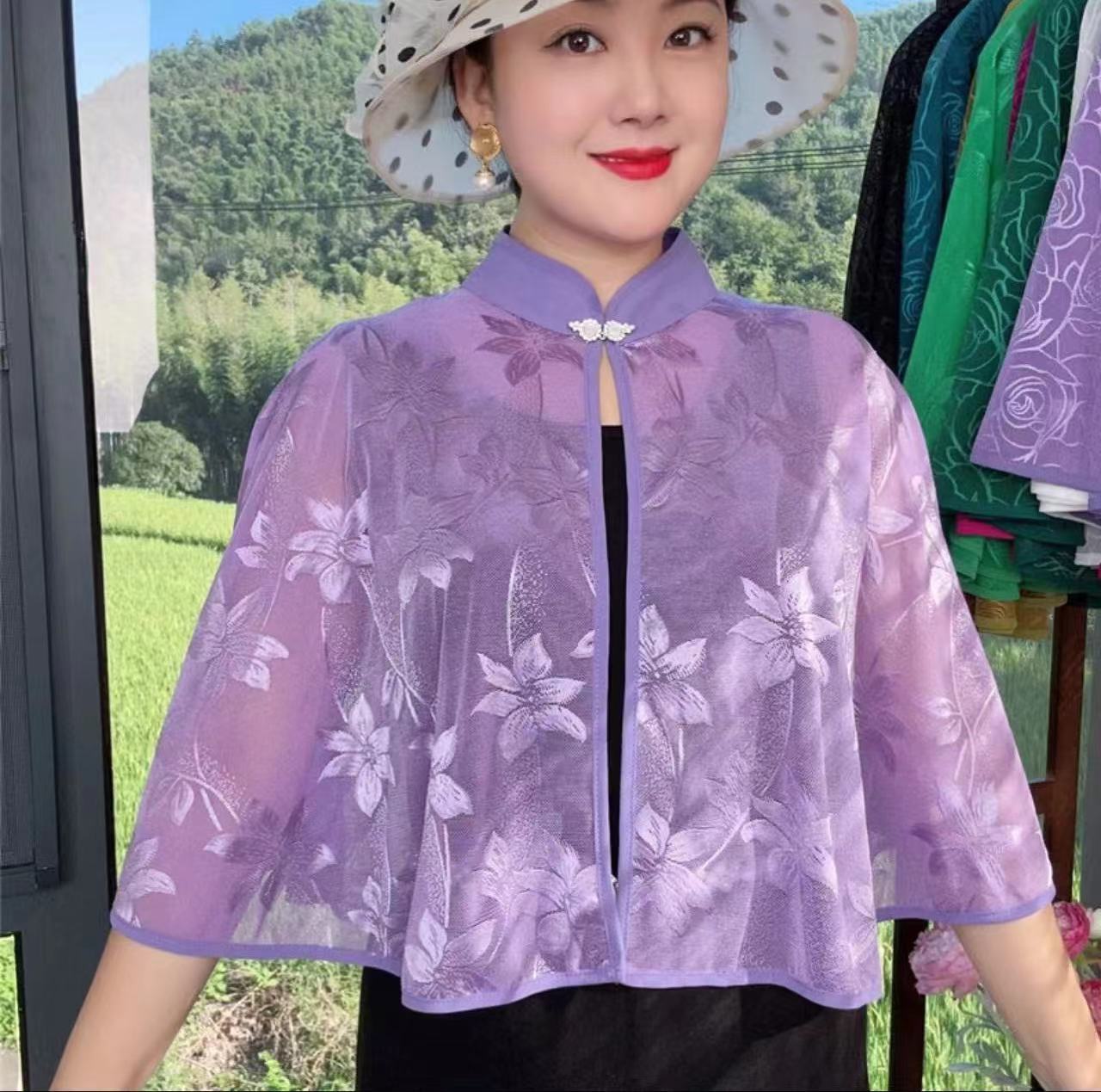 K630 Summer new hollow cheongsam shawl women's outer wear Western-style all-match skirt suspender skirt outer wear sun protection stand collar ca