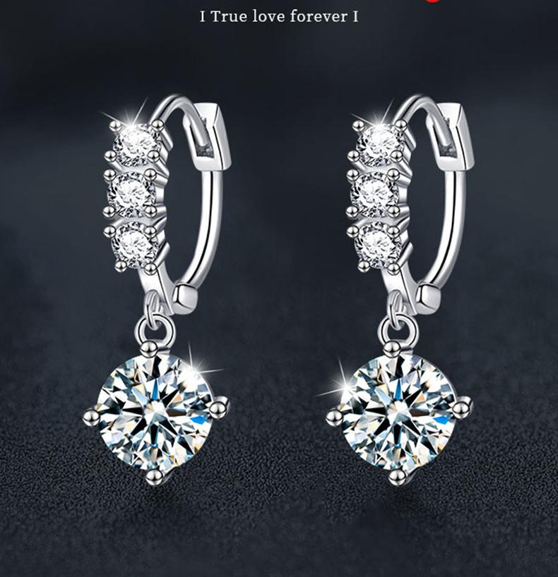 S925 Sterling Silver Moissanite Drop Earrings Four Prong Solitaire Bridal Dangle Jewelry for Women Wedding Anniversary Gift