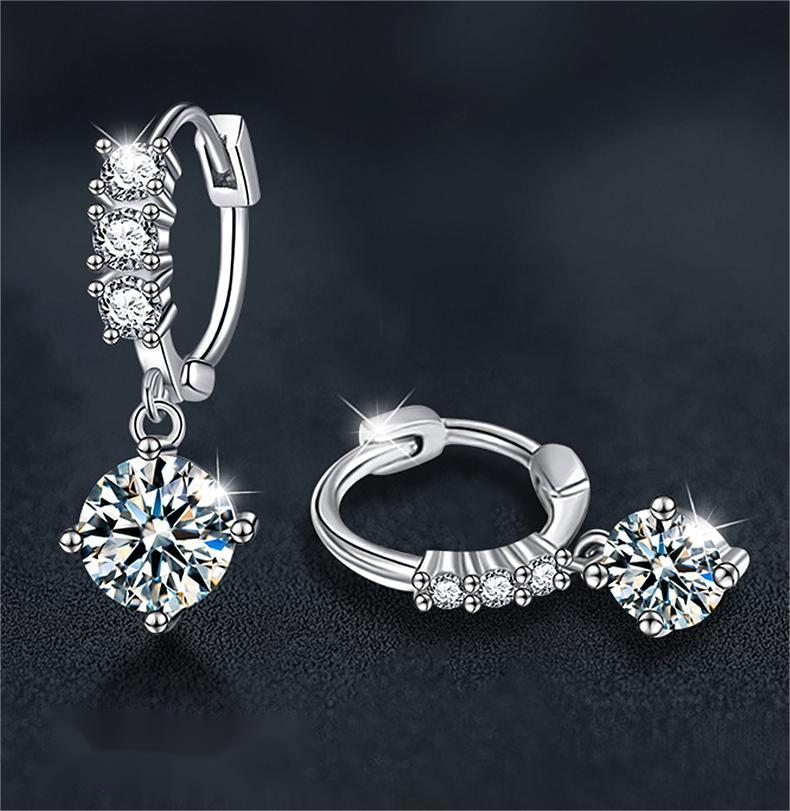 S925 Sterling Silver Moissanite Drop Earrings Four Prong Solitaire Bridal Dangle Jewelry for Women Wedding Anniversary Gift