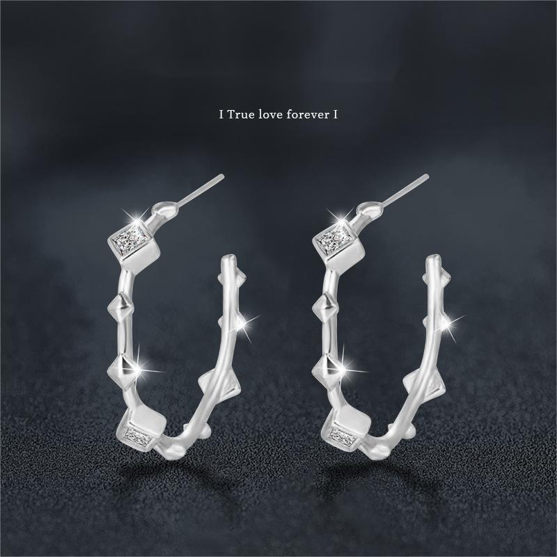 Elegant Bamboo Node Hoop Earrings with Moissanite - 925 Sterling Silver, 3EX Cut, Hypoallergenic, Perfect Gift
