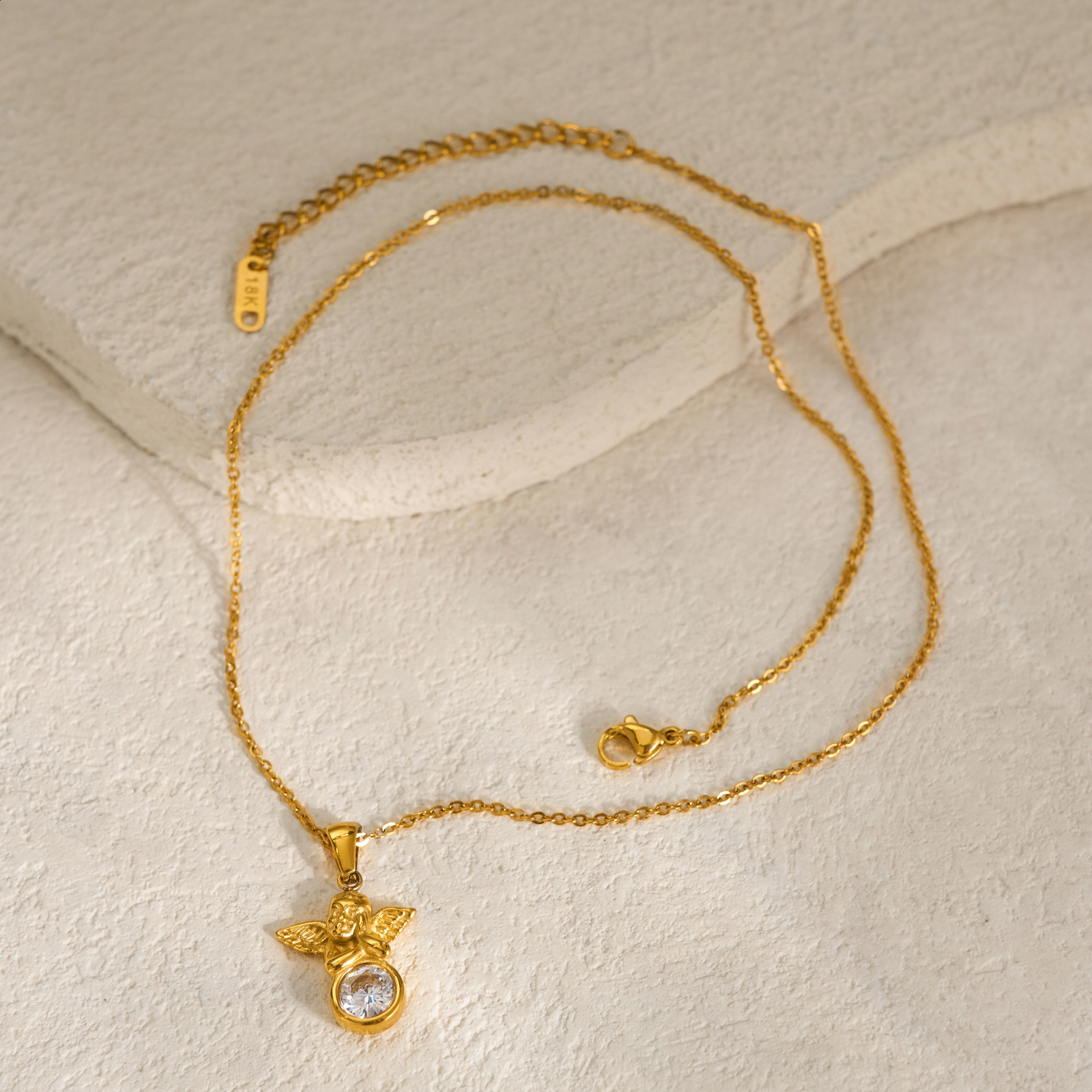 INS18k genuine gold electroplated steel cross chain angel baby pendant necklace 241113