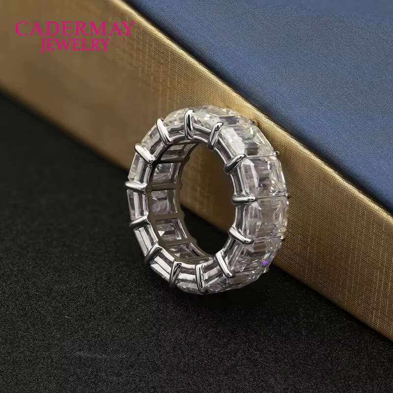 Cadermay Wholesale Price Fine Jewelry 925 Silver 14K 18K Emerald Cut D FL Moissanite Hip Hop Ring for Rapper Mens Gift