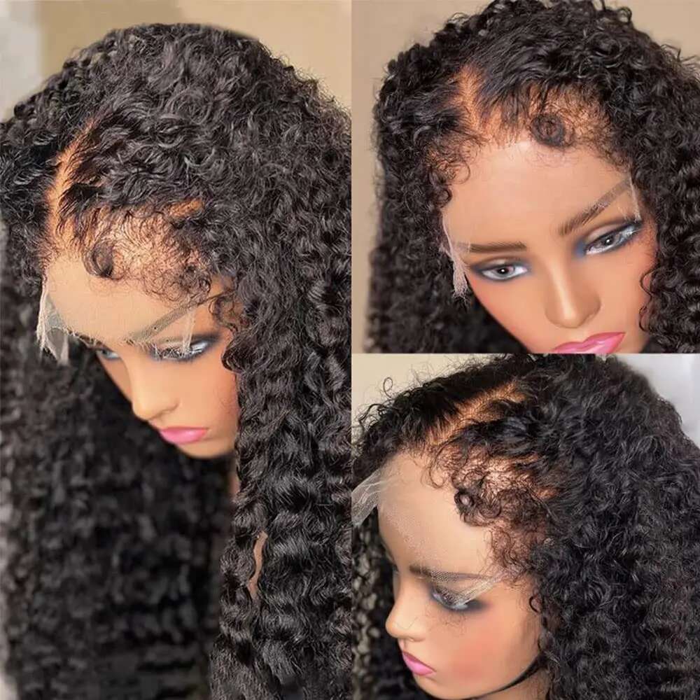 4C Kinky Edges Natural Hairline Glueless Human Ready To Go Curly Bob 13X4 Transparent Lace Front Wig With Bady Hair