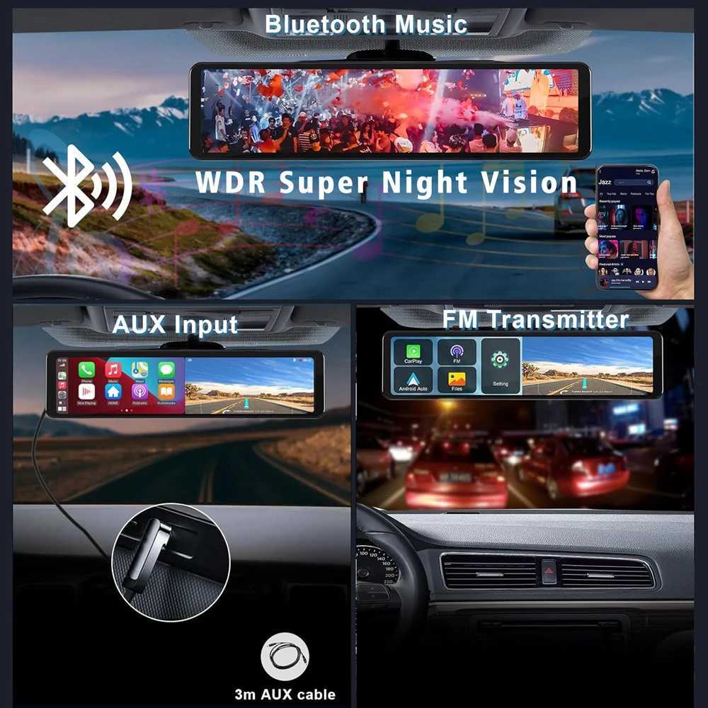 car dvr 11.26 4K 2160P Car Dvr Carplay Android Automatic Driving Recorder GPS WIFI BT FM Stream Rear View Mirror Driving Recorder R250506