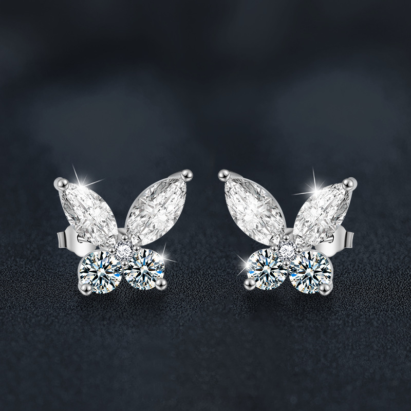 925 Sterling Silver Butterfly Stud Earrings with Moissanite Stones for Women, Lightweight Hypoallergenic Jewelry Gift