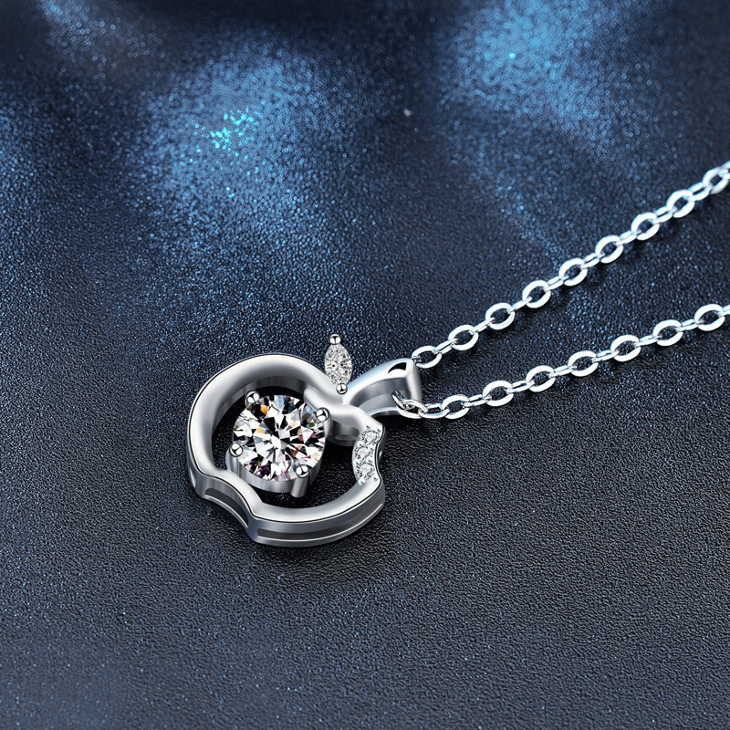 925 Sterling Silver Apple Pendant Necklace for Women | Moissanite Clavicle Chain | Peace Christmas Eve Gift with Sparkle Stone