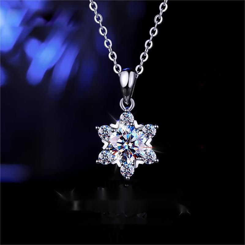 Snowflake Moissanite Pendant Necklace - 925 Sterling Silver, Hypoallergenic, Elegant Gift for Her