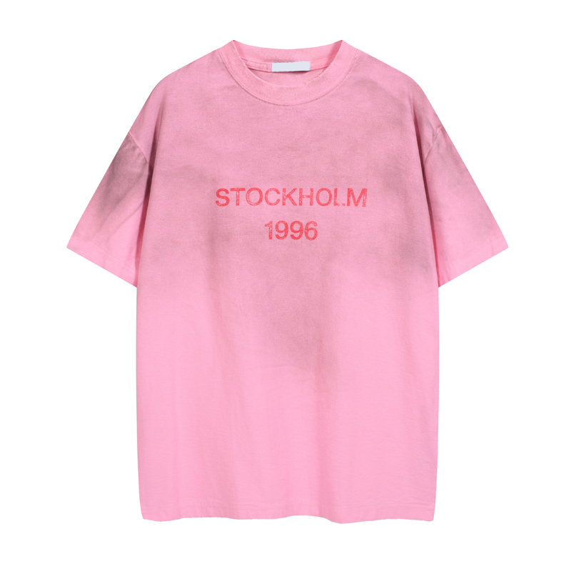 25ss Europe Style Letter Print Washed Vintage Loose Tee Designer T shirt Spring Summer Casual Fashion Skateboard Men Women Graphic T-shirt Dirty Made 0114
