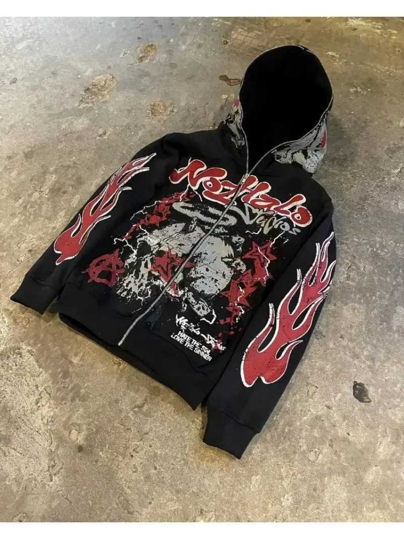 Explosions of New Harajuku Zipper Hooded Sweater Street Men and Women Retro Shirt Sweatshirt Gothic Jacket Hooded Couple Sweater w250506