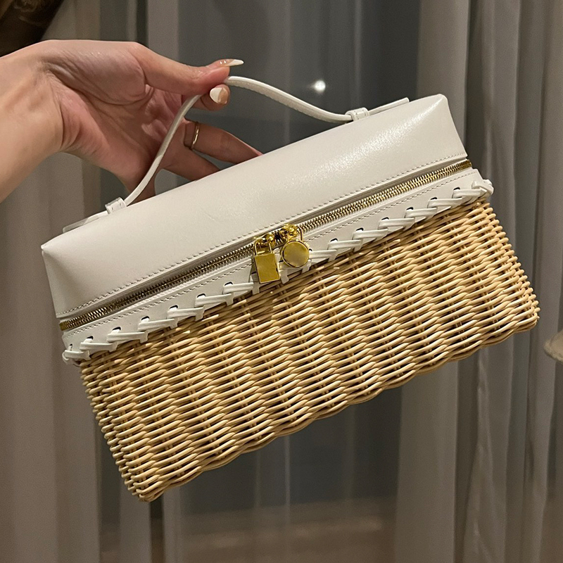 Designer Box Straw box bag Woven Shoulder Women Cowhide Leather Cowskin Handbag Female Crossbody Bag with box