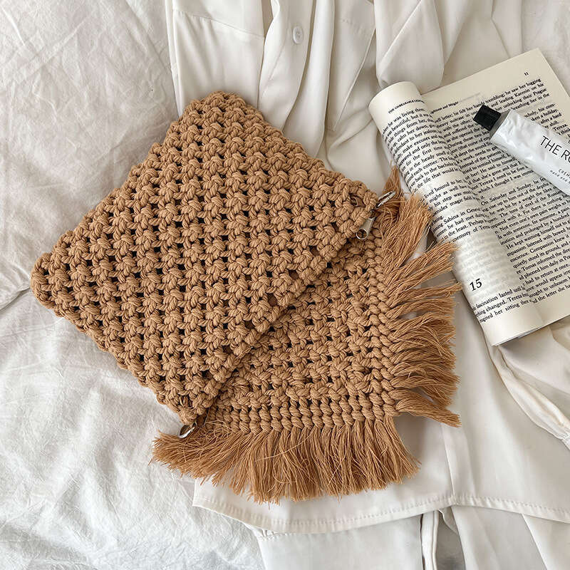 Summer Woven Bag Beach Bag Hot Selling Bean Crossbody Cotton Thread For Women S New Tassel Cover Single Shoulder Grass Woven Vacation Beach Bag KQ KQ