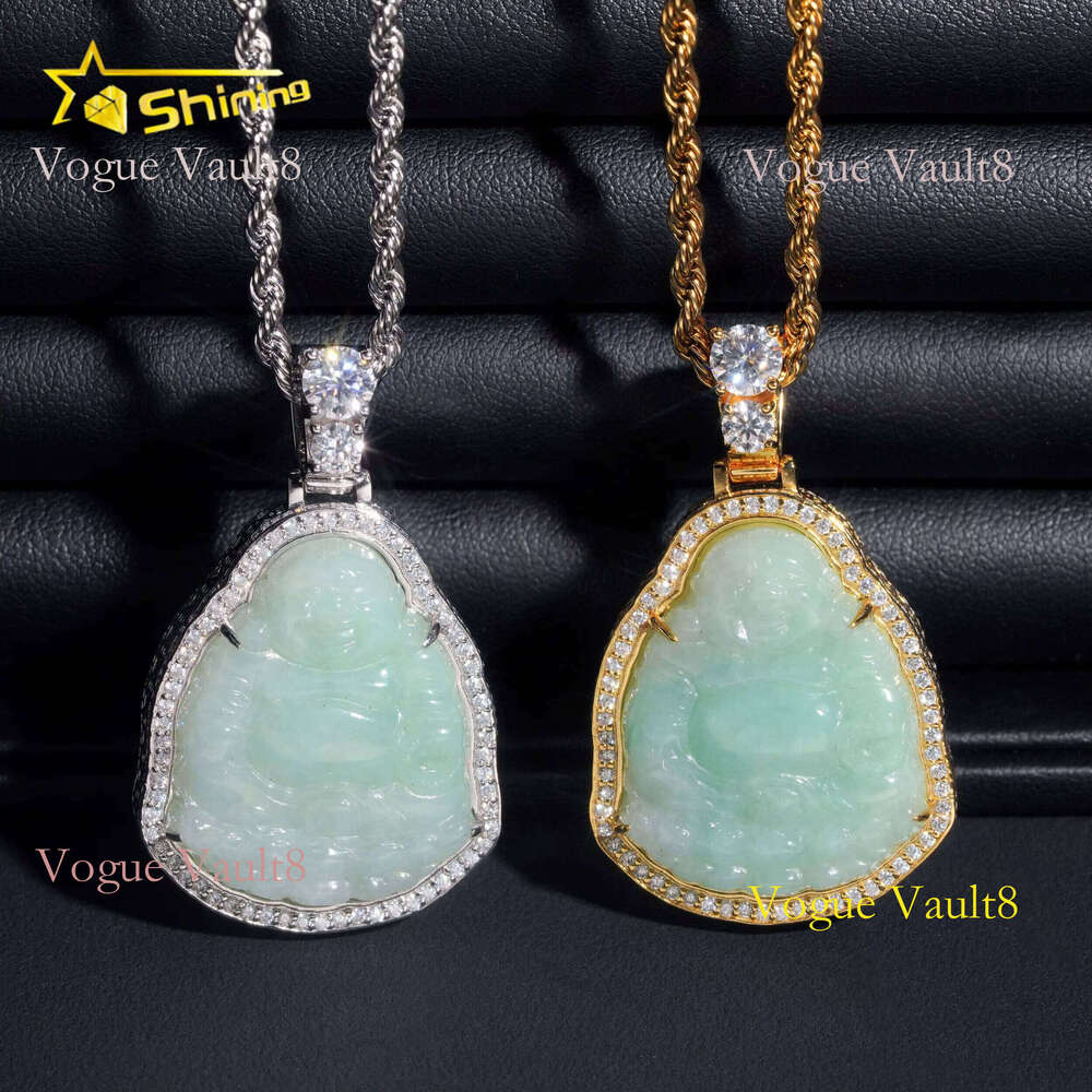 Fast Shipping Moissanite Hip Hop Jewelry Sterling Sier Iced Out Moisaanite Green Jade Buddha Pendant Pass Dia Tester