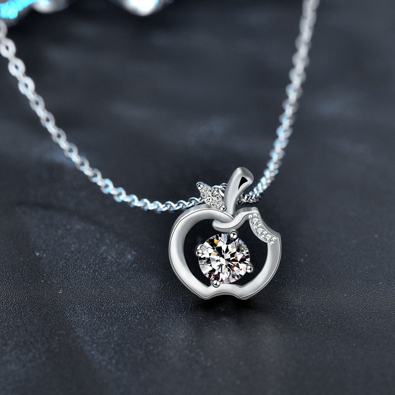 925 Sterling Silver Apple Pendant Necklace for Women | Moissanite Clavicle Chain | Peace Christmas Eve Gift with Sparkle Stone