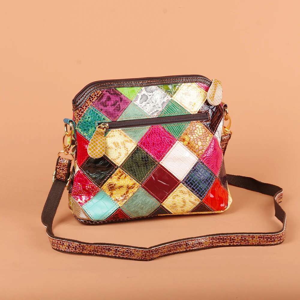 Multi-color snake pattern splicing tassel genuine leather cowhide shoulder personalized casual women's small bag