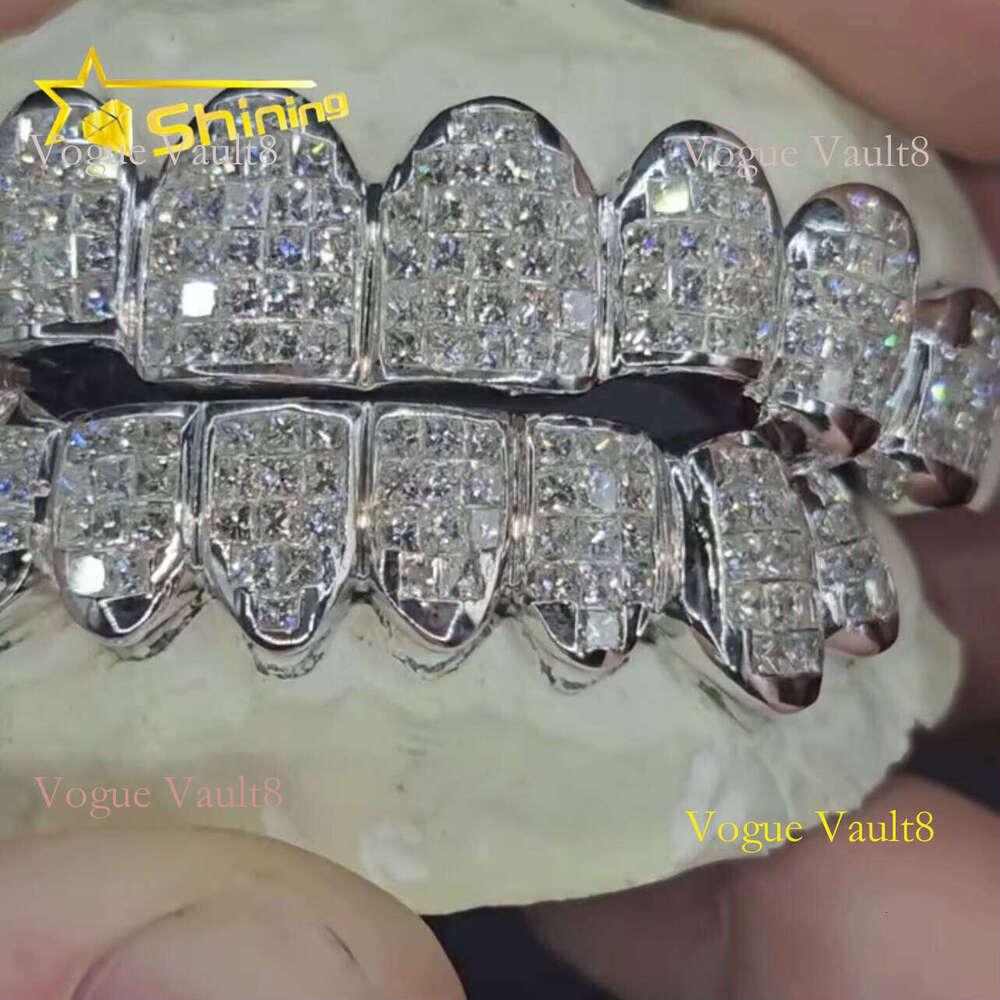 Sterling Sier Custom Made Iced Out Buss Down Invisible Setting Lab Grown Grillz Dia Teeth