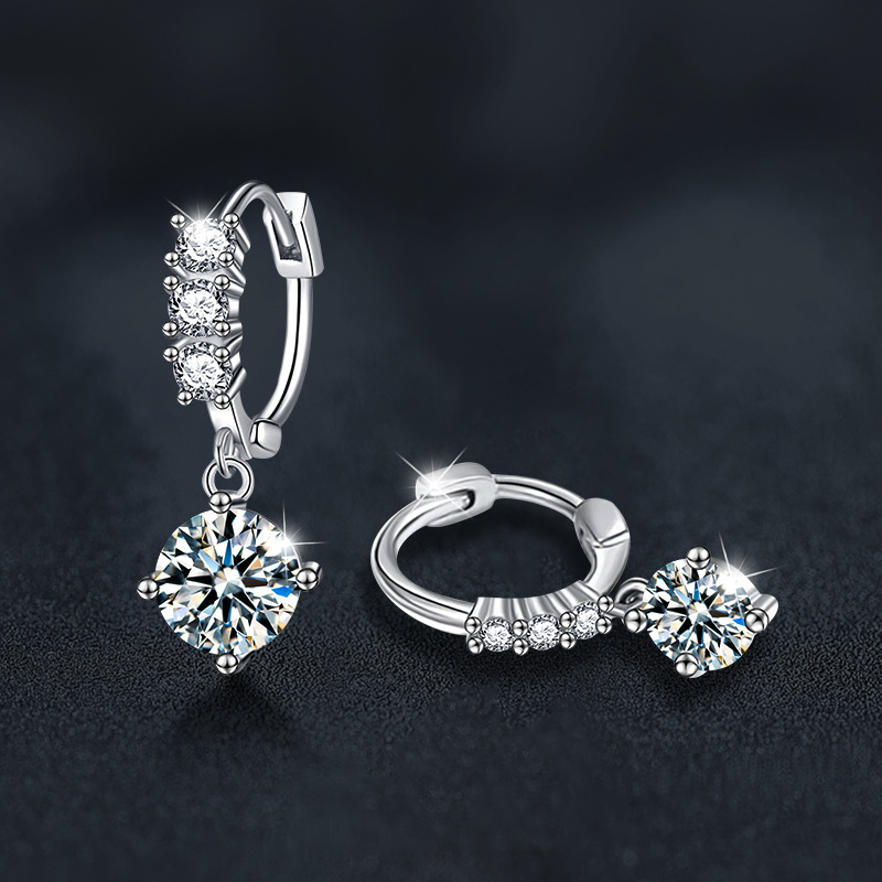 S925 Sterling Silver Moissanite Drop Earrings Four Prong Solitaire Bridal Dangle Jewelry for Women Wedding Anniversary Gift