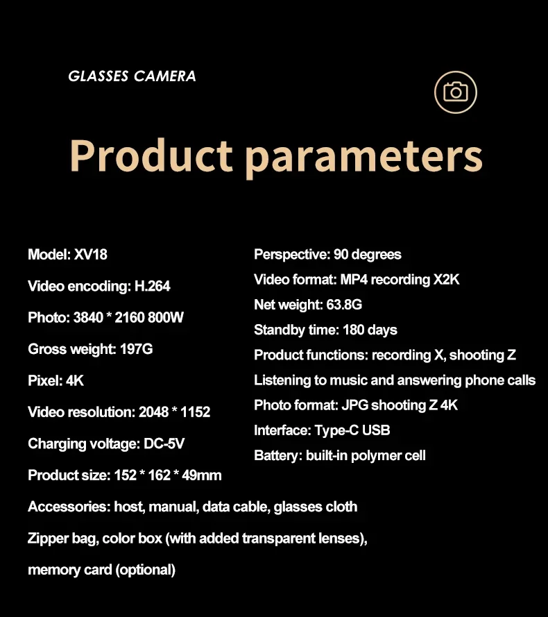 New 2K/4K High-definition Camera for Video Recording Outdoor Sports Sunglasses with Bluetooth Call Smart Glasses