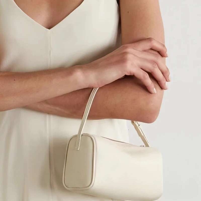 90S Top-Grain Cowhide Pen Case Versatile And High-End Round Bag, Women's Casual Underarm Handbag