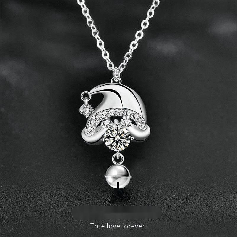 925 Sterling Silver Santa Hat Pendant Necklace | Moissanite Christmas Jewelry | Minimalist Chain for Holiday Gifts