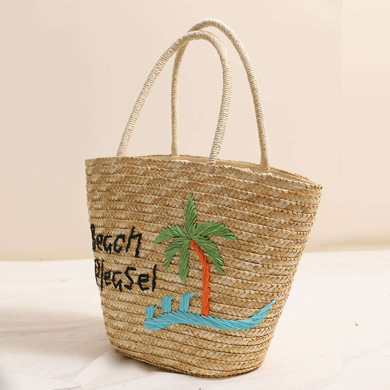 Summer Woven Bag Beach Bag Coconut Embroidered Single Shoulder Straw New Letter Handheld Holiday Style Beach Large Capacity Vine Woven Bag KQ KQ