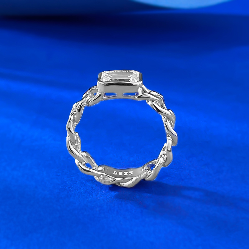 2025 Cuba Link Chain Wedding Rings Solitaire Jewelry Real 100% Sterling Sier Emerlad Cut White Lab Moissanite Dia Party Eternity Women Bride Ring