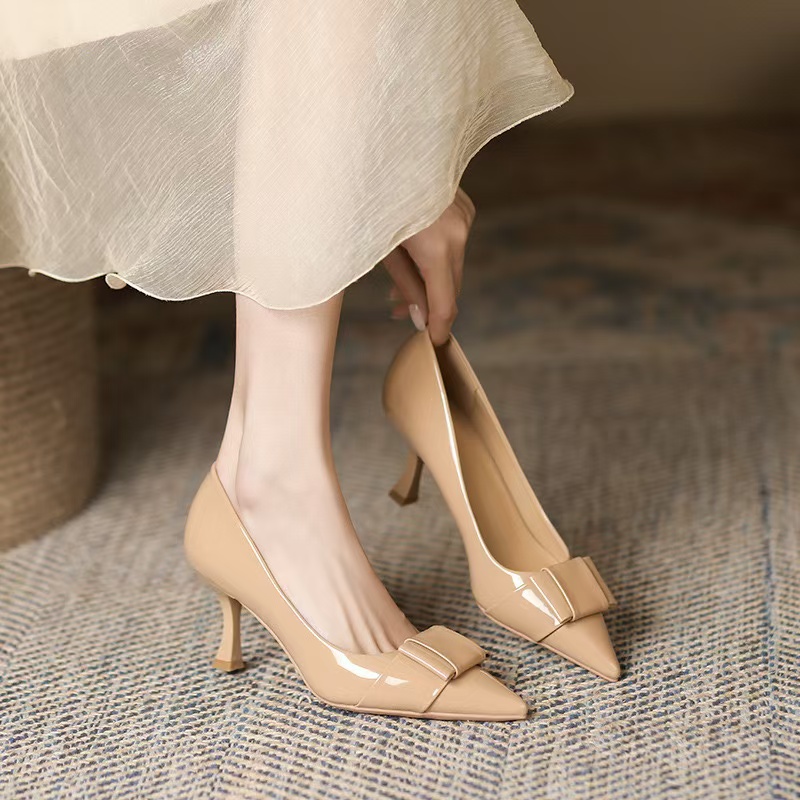 Wedge Elegant High Heels Shoe For Women Leather Buckle Pointed Pumps Wedges Nude Black Party Wedding Office Shoes 8a13 s s