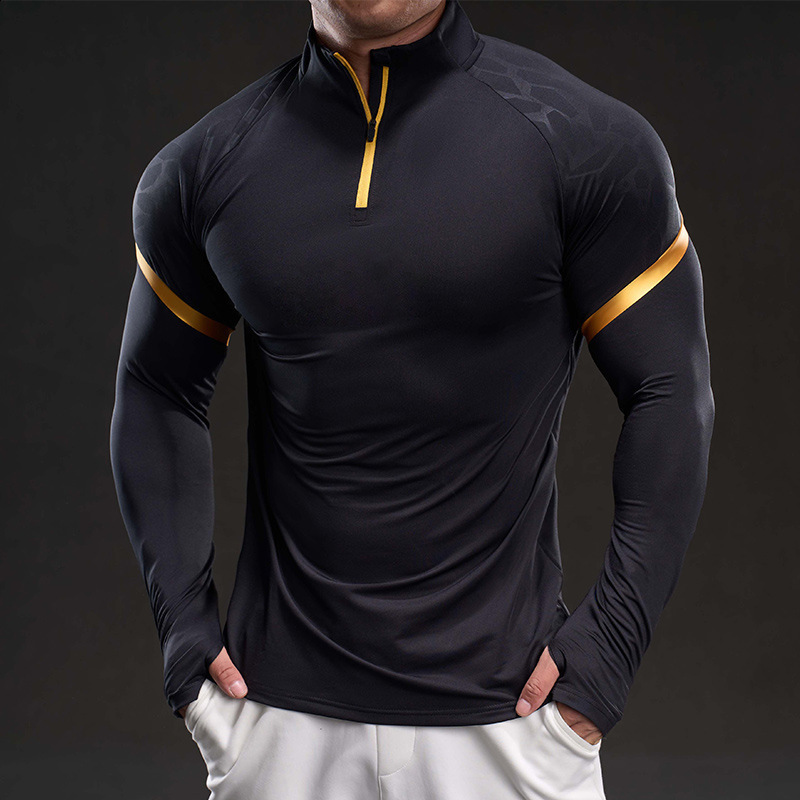 Long sleeved mens casual fashion sports slim fit elastic fitness outdoor top mens yoga trend