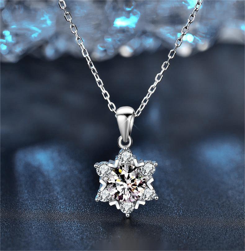 Snowflake Moissanite Pendant Necklace - 925 Sterling Silver, Hypoallergenic, Elegant Gift for Her